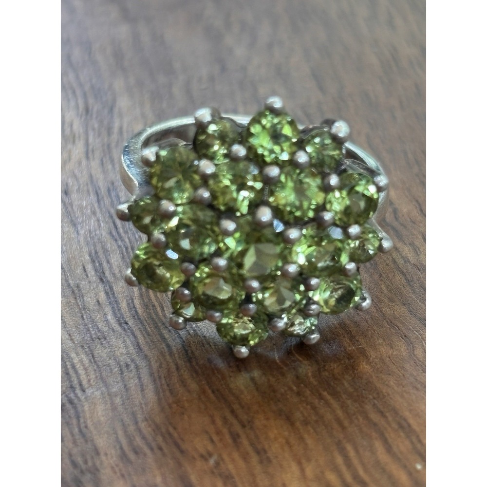 STS Sterling Silver Green Peridot Cluster Flower Prong Ring Size 8